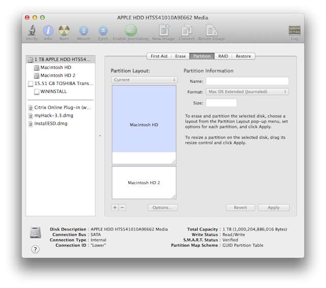 Second OS X Extended Partition
