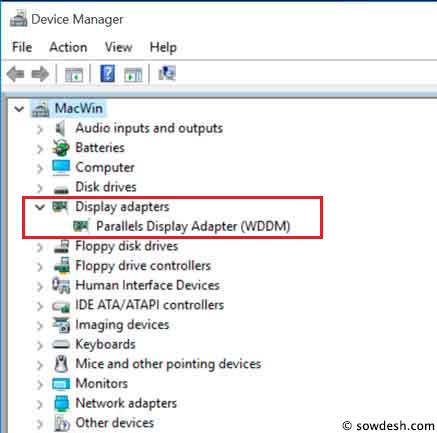 Parallels Display Driver (WDDM) in Device Manager
