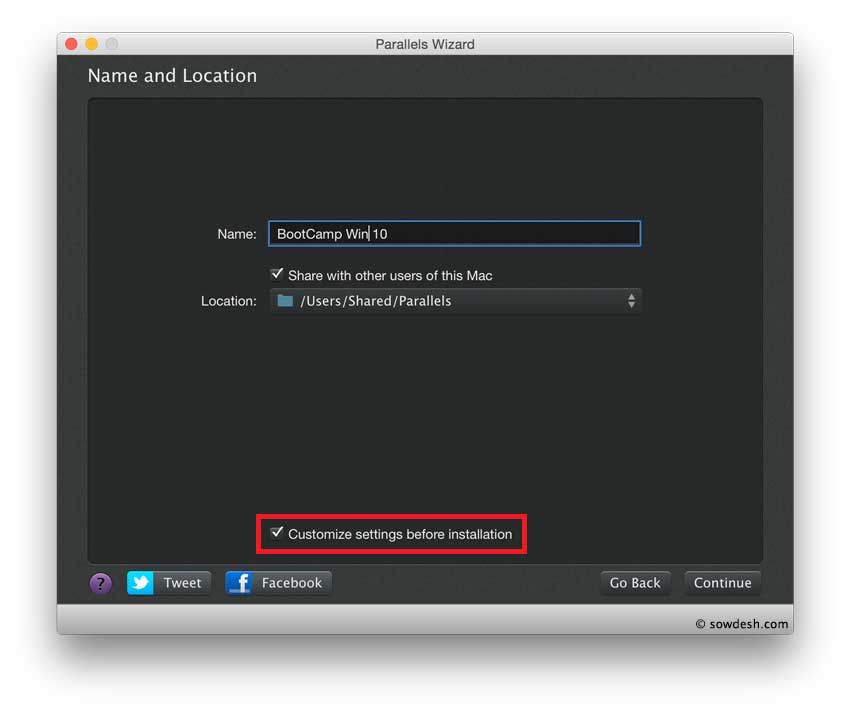 Parallels New VM Creation - Name and Location