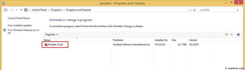 uninstall parallels toolbox